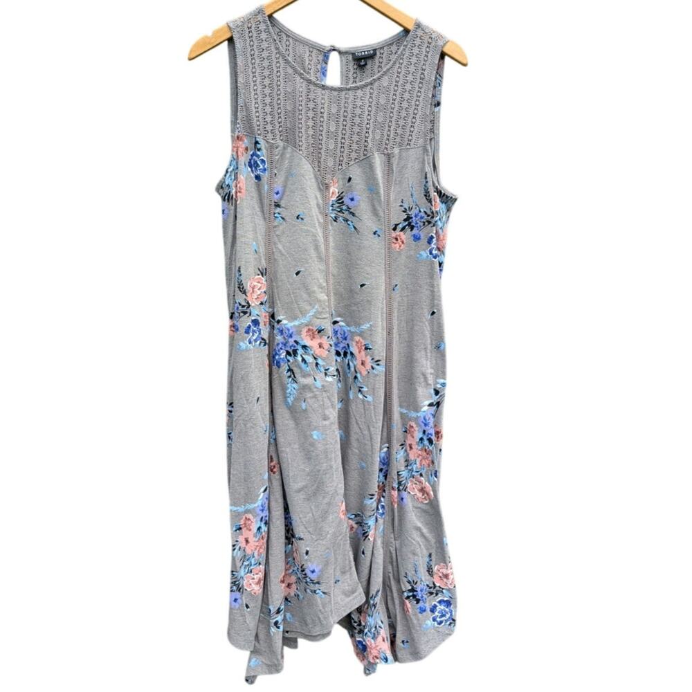 Torrid 2X Grey Gray Floral Summer Sundress Sleeveless Knit Beach Vacation